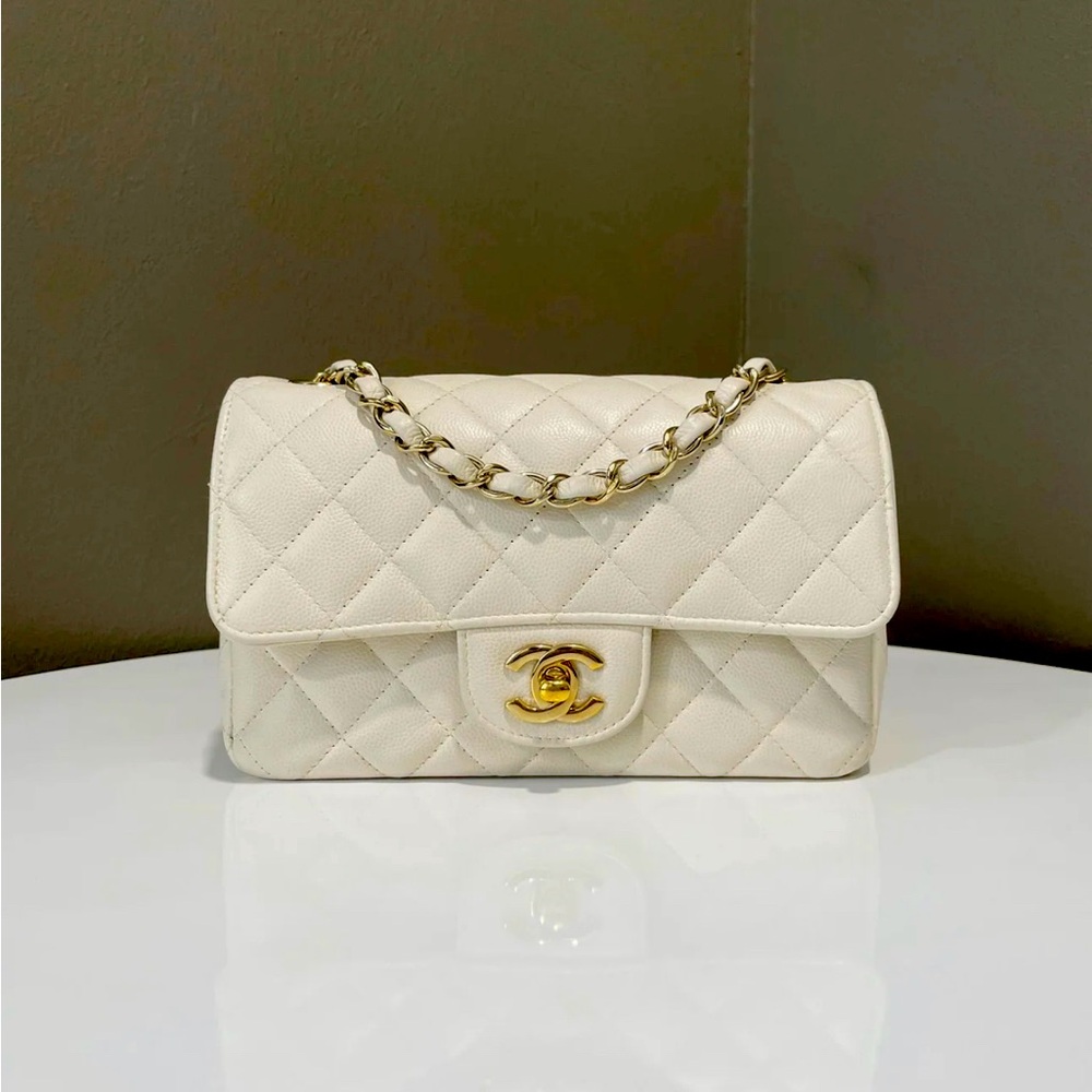 Chanel white caviar mini handbag